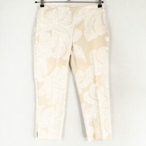 Chico's Pants Women 00 US XS Beige White Leaf Print So Slimming Mid Rise Stretch